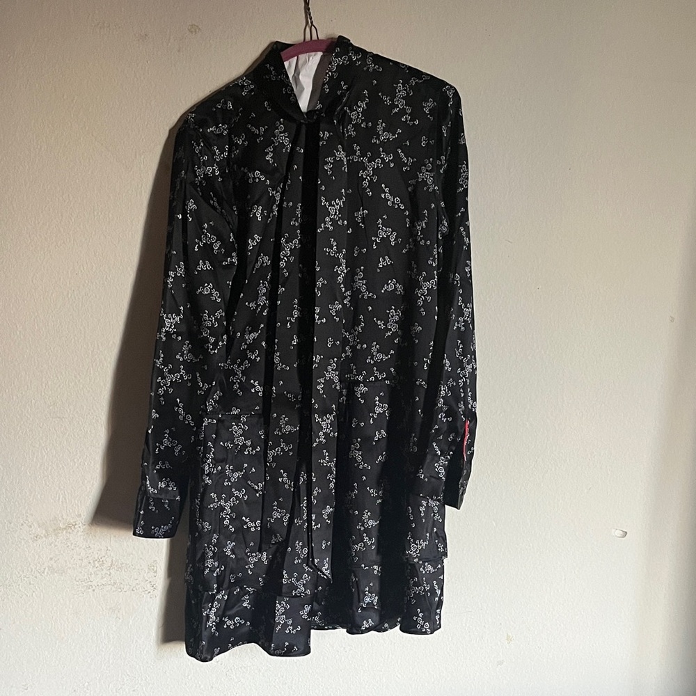 Equipment Black and White Long Sleeve Dress